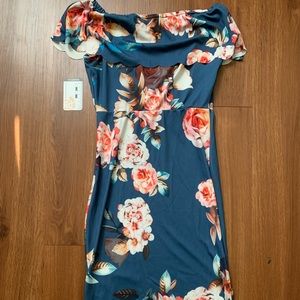 Blue Floral Bodycon dress, Size S
